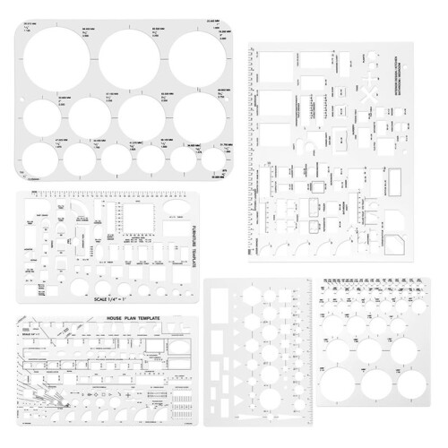 6pcs Circle Template for Drafting, Geometric Shape Stencils Circle Square Measuring Ruler for Building Formwork Drawing