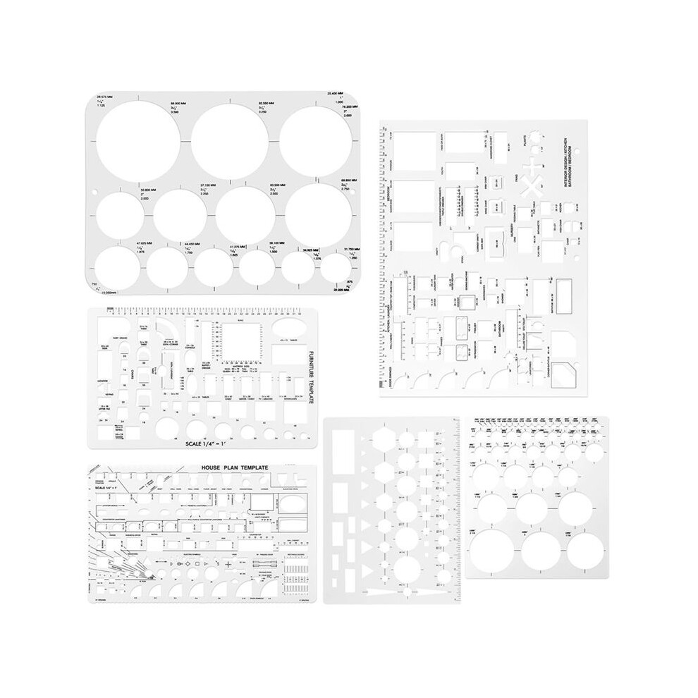 6Pcs Circle Template For Drafting, Geometric Shape Stencils Circle Square Measuring Ruler For Building Formwork Drawing 4712440433626
