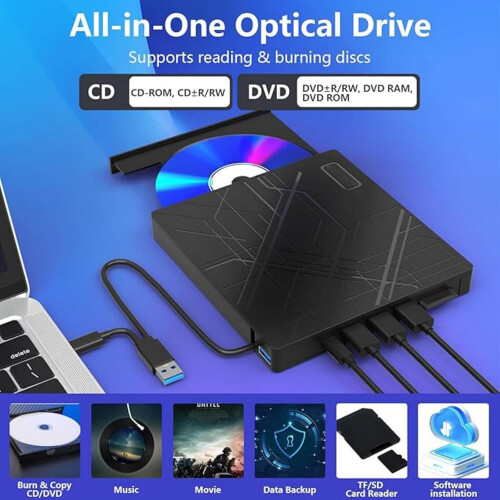 External Disc Drive Dual Interfaces USB Type C CD/DVD Writer Windows Compatible For Laptop And Desktop Brushed Texture 1