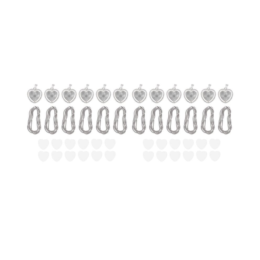 48Pcs Sublimation Rhinestone Trays Pendant Set, 12 Blank Bezel Trays, 12 Pcs Chains with 24 Discs, Heart Style