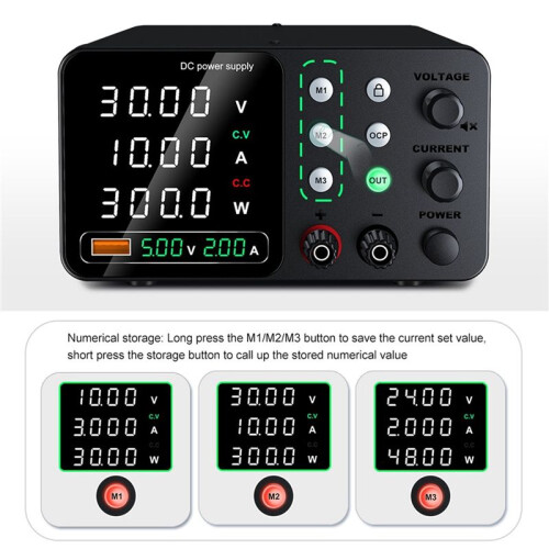 30V10A Lab Power Supply with Triple Storage Switching Power Supply 5V2A  Regulated PowerSupply for TypeC Interface(EU) 1