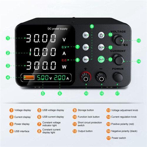 30V10A Lab Power Supply with Triple Storage Switching Power Supply 5V2A  Regulated PowerSupply for TypeC Interface(EU) 2