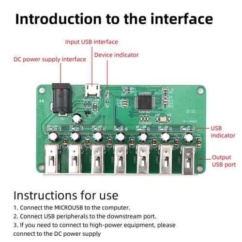 Module HUB USB 2.0 Micro-USB DC5V 1 à 7  Module D'Extension Répartiteur à Sept  avec LED 480 Mbps 1