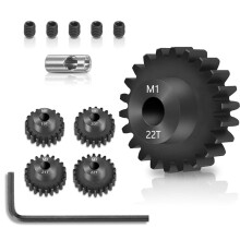 Mod 1 Ritzelsatz 4-Teilig, 19T 20T 21T 22T M1 Ritzel Aus Metall Aus Gehärtetem Stahl, Passend für 5 mm RC-Motorwelle mit Sechskantschlüssel