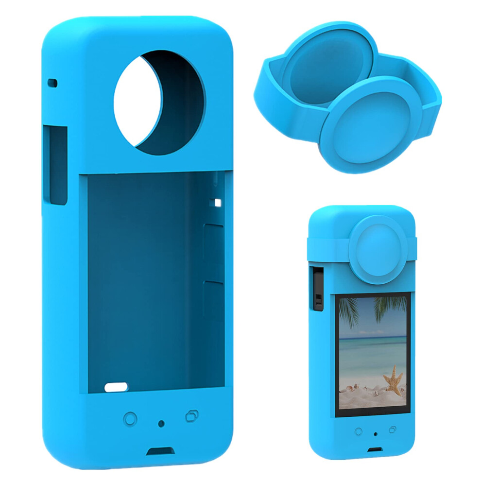 Silicone Protective Case With Lens Cover For Insta360 X3 Panoramic Action Camera Lens Protector Cap Antidrop Cover Blue 9347817316254