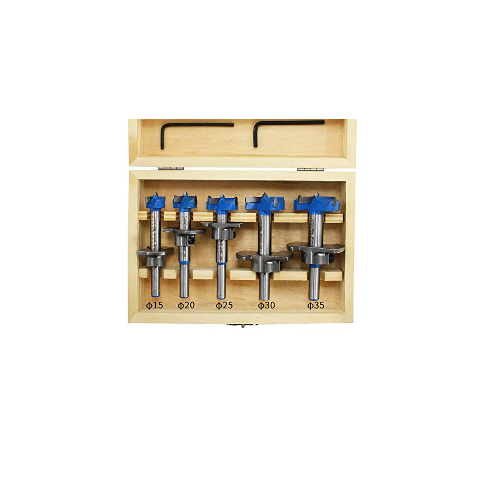 Forstner Drill Bit Set 1535Mm 5Pcs Blue Hex Wrench Included Woodworking Power Tools 9189345483349