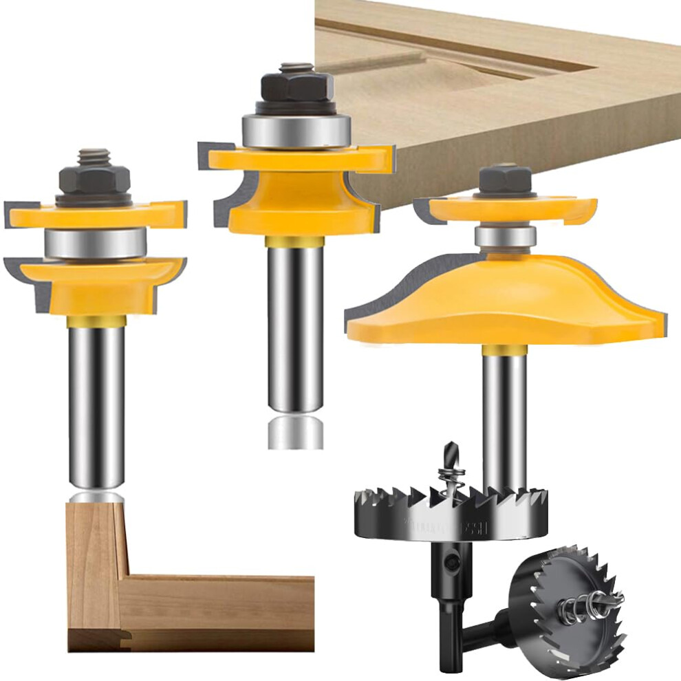 Router Bit Set 1/2 Inch Shank Tongue And Groove Bits For Round Panel Cabinet Doors Rail Stile 3 Pc Carbide 9199774892797