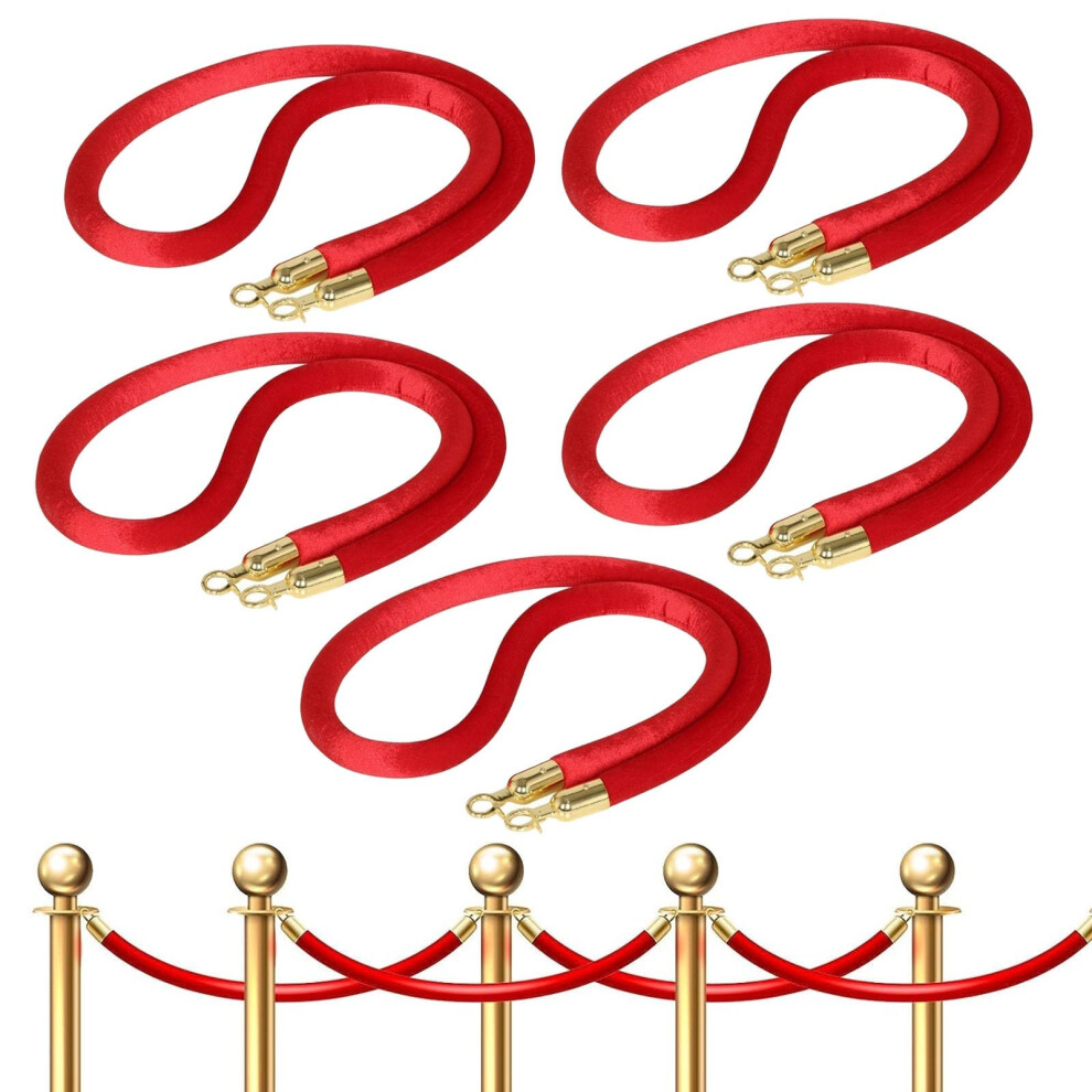 Velvet Rope Stanchion 1.2M Red With Gold Hooks For Event Crowd Control Barriers 5Pcs 9199774892810