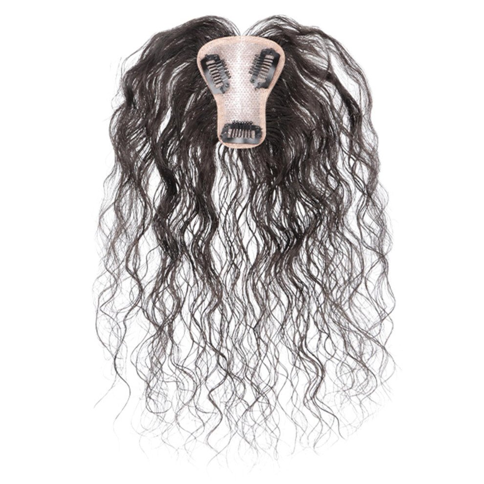 Short Hair Topper Real Human Hair Wavy Curly ClipIn Hairpiece For Women 10 Inch Natural Color
