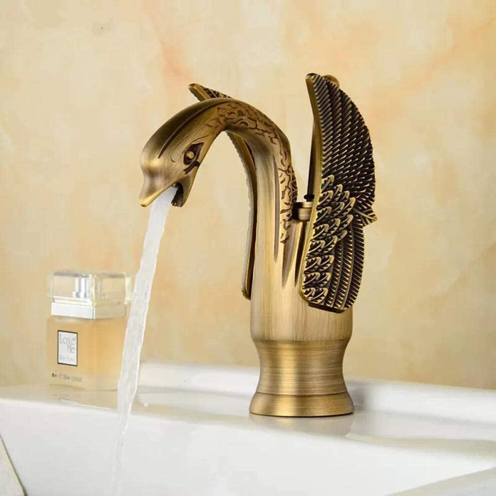Basin Faucets Swan Faucet Arch Design Brass Hot And Cold Mixer Tap Gold Plated Single Hole Antique Black 9189345483592