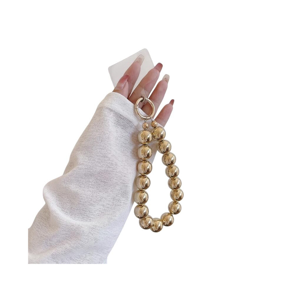 Phone Lanyard Electroplated Beads Decorative Mobile Strap Beaded Phone Lanyard For Smartphones Gold 9382693129444