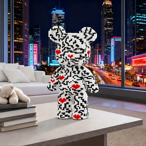 (Patterned Love) 1890pcs Patterned Heart Lucky Bear 3D Puzzle Blocks | Decorative and Room Decor