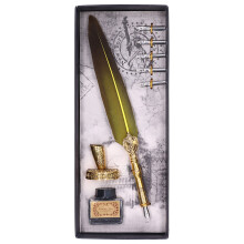 Lyxig reservoarpenna med spets i rostfritt stål, material i zinklegering, elegant metallisk kalligrafipenna med fjäderdetaljer, bleknar inte lätt,