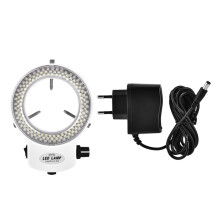 Anel de luz LED para microscópio com controle de intensidade, oferecendo brilho ajustável para uma iluminação intensa e sem sombras, ideal para