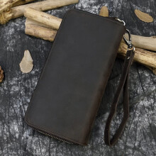 Mens Clutch Bag Leather Zipper Wallet Phone Holder Brown Size 19x9.5x3.5 Cm