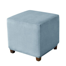 Velvet Square Ottoman Cover Rectangle Footstool Slipcover Dustproof With Elastic Bottom Small Light Blue