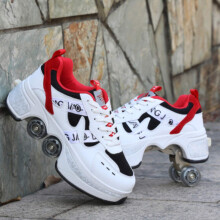 Unisex Roller Shoes Casual Sneakers with Four-Wheeled Deform Wheels for Beginners in EU43 Size, Suitable for Men, Women, and Children