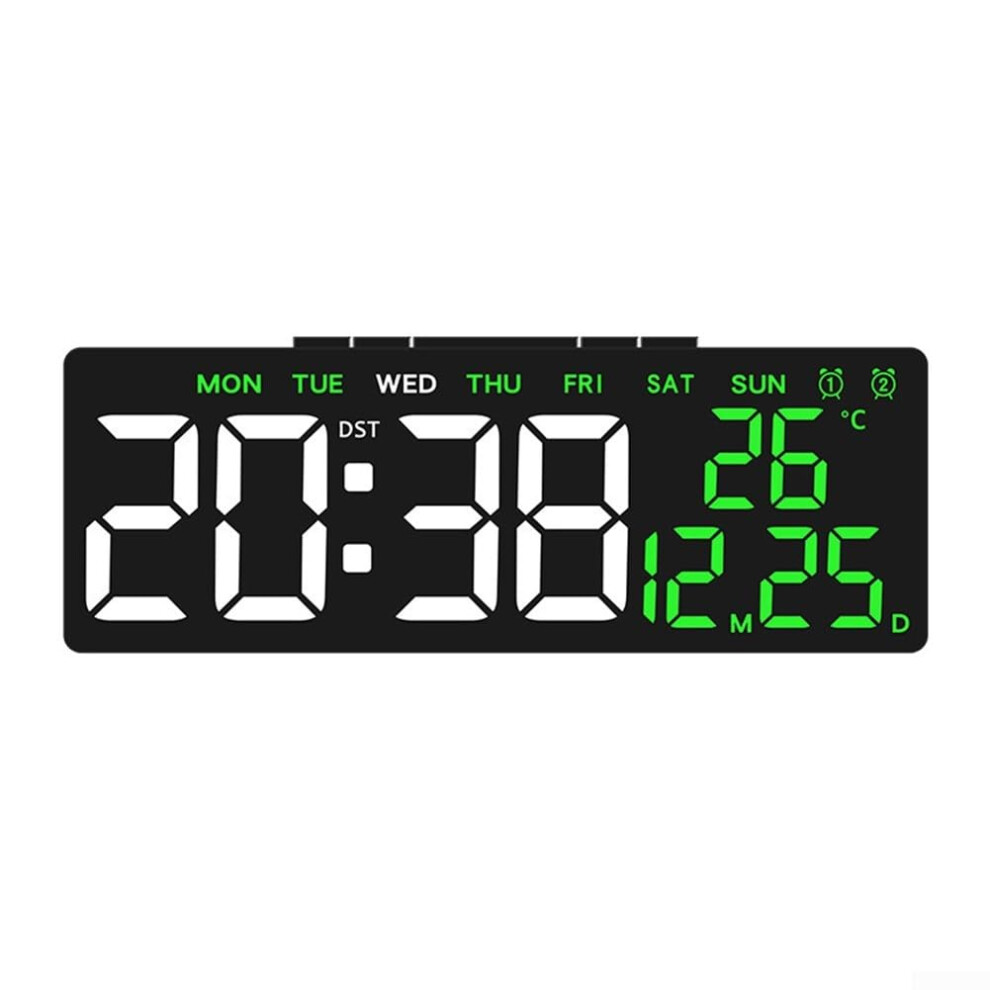 Digital Alarm Clock Usb Powered, Temperature Display, Dual Alarms, Countdown Timer, Color Green