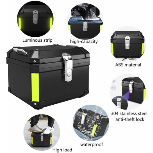 Motorcycle Rear  Box Lockable Tail Trunk Storage Carrier Case With Night Warning Light 45L/57L Black 1