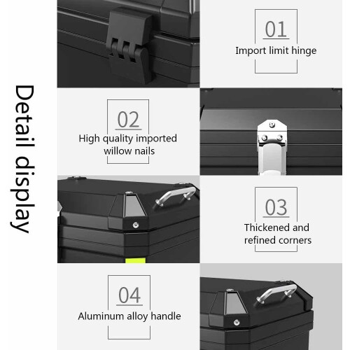 Motorcycle Rear  Box Lockable Tail Trunk Storage Carrier Case With Night Warning Light 45L/57L Black 2