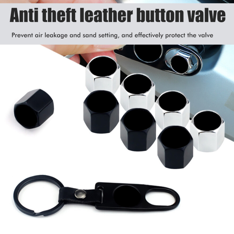 Zinc Alloy American Flag Tire Valve Dust Caps Set - 4 Pcs Black/Silver 3311374765776