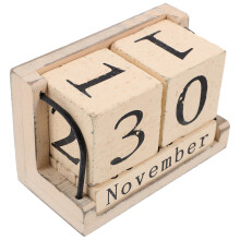 wooden desktop calendar with burned effect for office home use beige