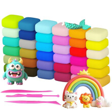 36 Farben Lufttrocknender Ton, Magischer Modellierton mit Werkzeugen, Ultraleichter DIY-Modellierton für Kinder, Basteln, Kunst