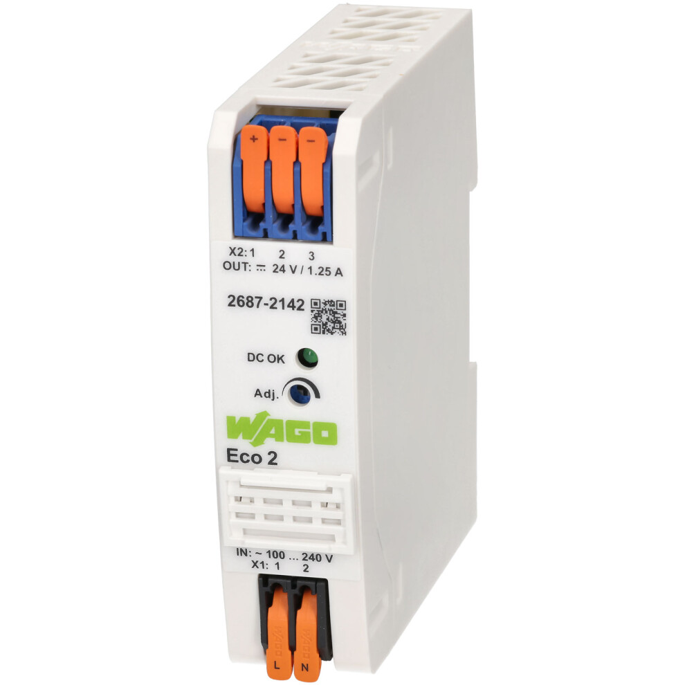 Wago 2687-2142 Eco 2 Single Phase 24Vdc 1.25A Din-35 Rail Power Supply 4055144103922