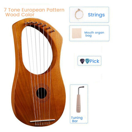 7 String Lyre Harp Wood Instrument with Carry Bag 2