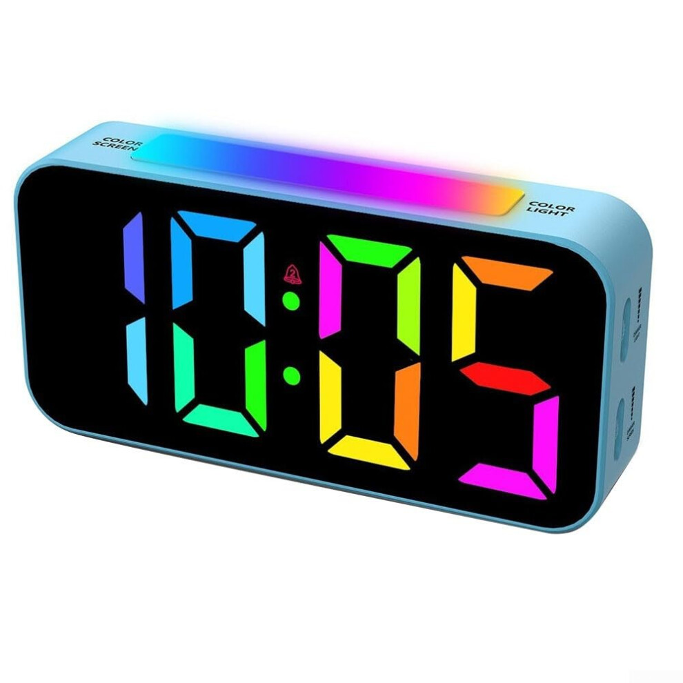 Digital Led Alarm Clock With Rgb Color Changing Numbers Dual Alarms 2 Snooze Modes Adjustable Brightness And Volume Blue