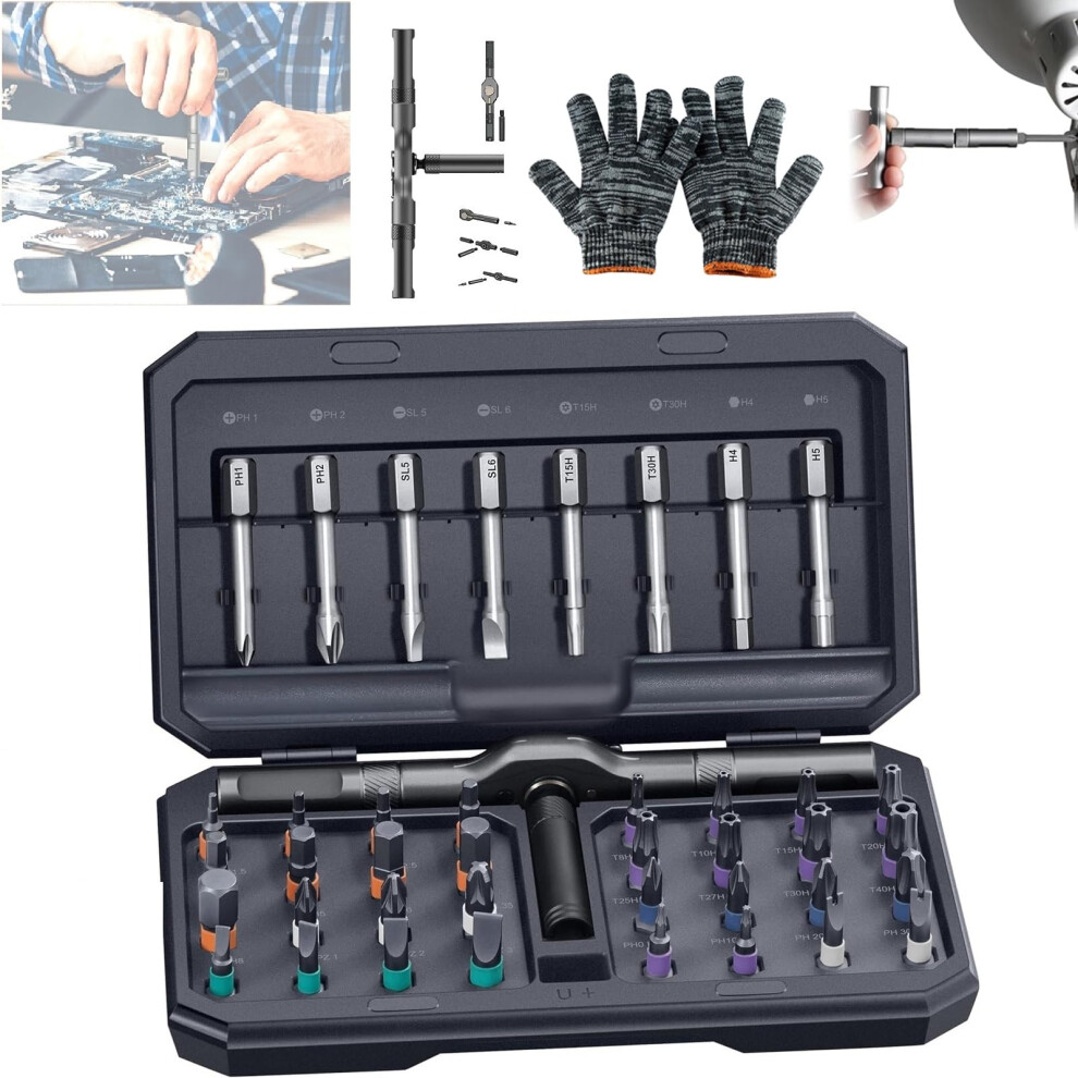 42 In 1 Magnetic Screwdriver Sets Detachable Ratcheting Handle, Magnetic Drive Tool, Multi Bit Ratchet Set, Black 9189345486883