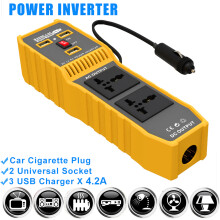 Hochfrequenz 200W Auto-Stromwandler mit USB- und AC-Steckdosen, Gelb