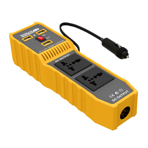 Hochfrequenz 200W Auto-Stromwandler mit USB- und AC-Steckdosen, Gelb 2