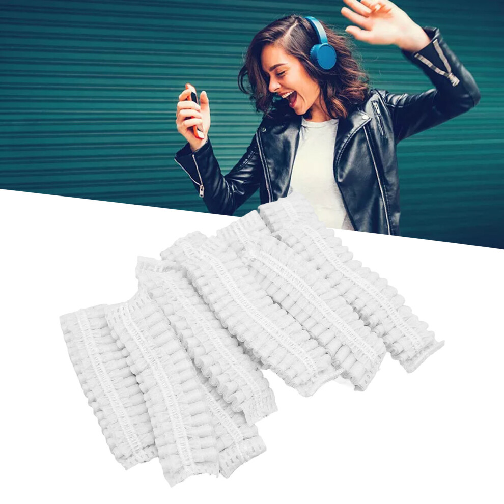 100Pcs Stretchable Sanitary Ear Covers For Headphones 3.3-4.7In White 4641374776267