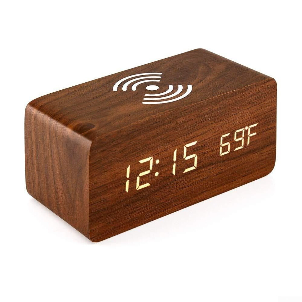 Dual Time Format Digital Led Alarm Clock 12/24 Hour Display With Adjustable Snooze Finish Bedside Clock Brown