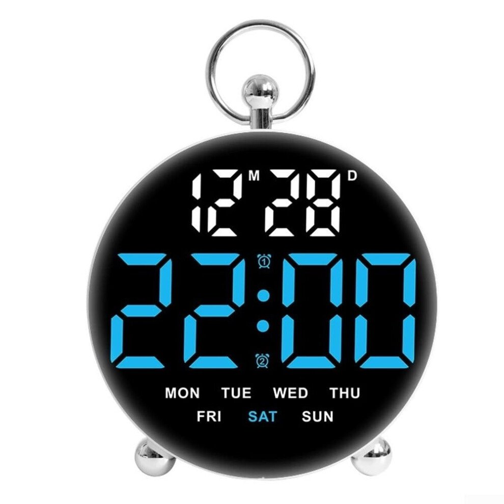 LED Round Alarm Clock With Smart Voice Activation For Night Time Use And  Wake Up Settings Blue