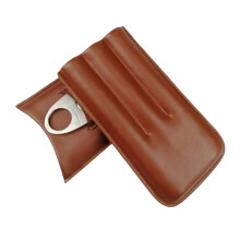 Travel Cattlehide Cigar Holder Carrying Case Tube W/Cigar Cutter For Men Leather Travel Case Cattlehide Tube