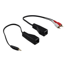 DC3,5 mm Stereo en RCA Rood Wit Audiosignaal Balun over Cat5/6-Kabel RJ45 Vrouwelijk Naar DC3,5 mm en 2xRCA Audiokabel