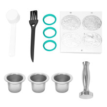 Stainless Steel Metal Reusable for Capsule with Press Coffee Grinds Stainless Tamper Coffee Pod for Machine Coffee Maker Cup