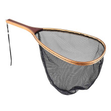 Fly Fishing Landing Net Wooden Handle Nylon Landing Handle Trout Mesh Fish Catch Release Scoop Fishing Tool
