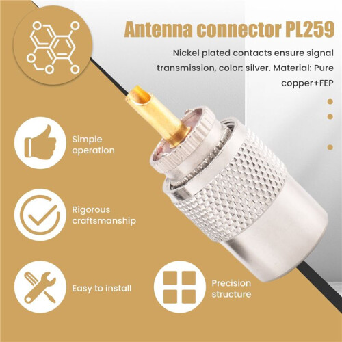 10 Piezas Conector RF UHF Conector Macho RG8 RG58 Cable Conector de Antena PL259 2