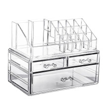 Organizer Trasparente per Trucchi con 3 Cassetti e Porta-Rossetto Superiore Rimovibile per Migliorare la Tua Vanità, il Bagno, la Cassettiera