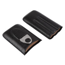 3 Finger Leather Cigar Case Cedar Wood Lined Cigar Humidor Stainless Steel Cutter Gift for Boyfriend Portable