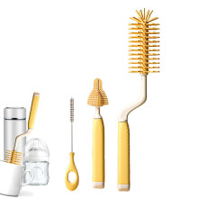 Silicone Baby Bottle Brush Set Silicone Straw Scrubber Set Textured Bottle Brush For Various Bottle Sizes Cups Yellow