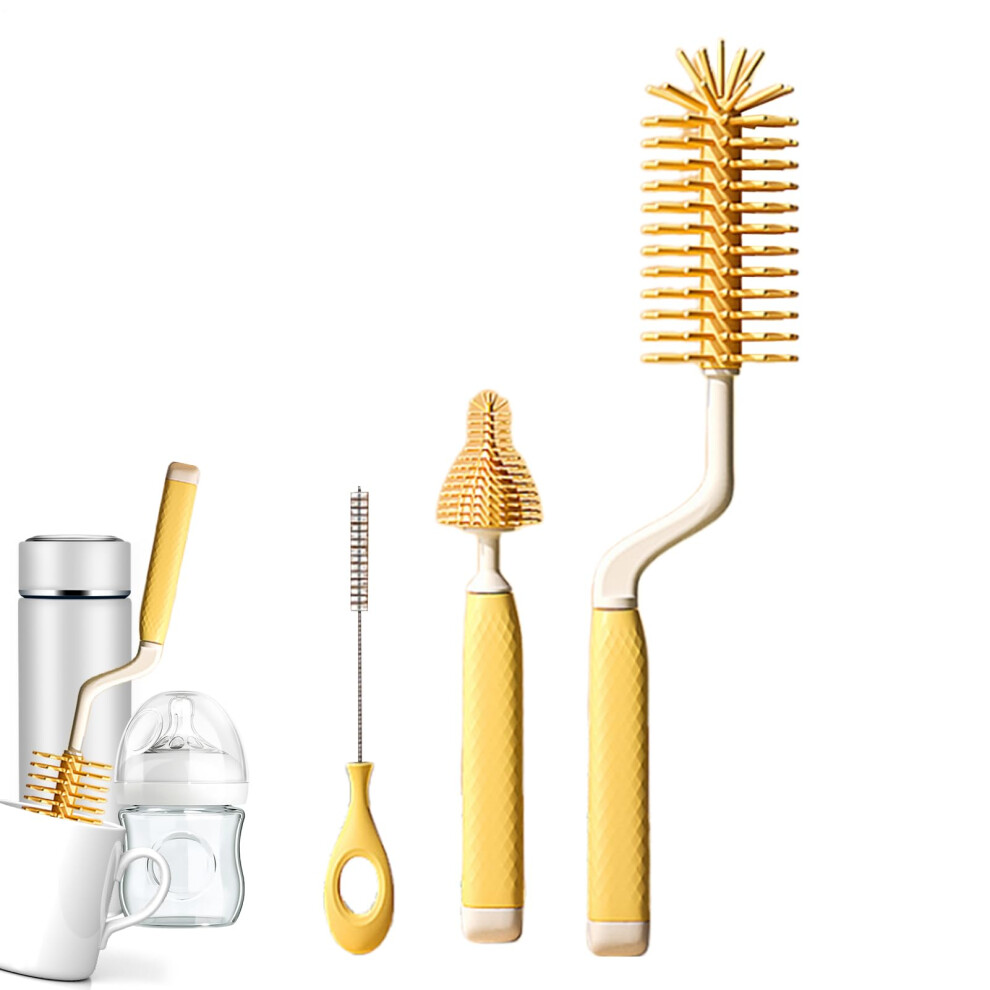 Silicone Baby Bottle Brush Set Silicone Straw Scrubber Set Textured Bottle Brush For Various Bottle Sizes Cups Yellow