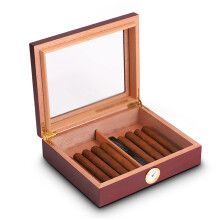 Cedar Wood Humidor Portable SeeThrough Holds 3035 Cigars Red