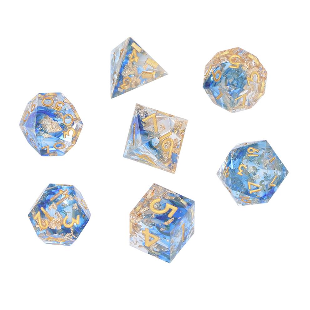 Blue/Gold 7Pcs Clear & Resin Polyhedral Dice Set For Rpgs, Gift