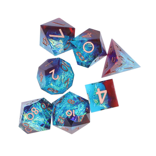 7Pcs Resin Polyhedral Dice Set, Clear Numbers, Blue+Red, RPG Gift