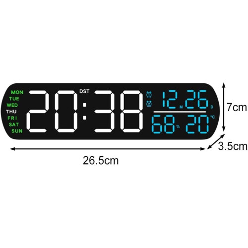LED Digital Clock With Humidity And Temperature Readout, Dual Alarms, Adjustable Brightness, Model 1