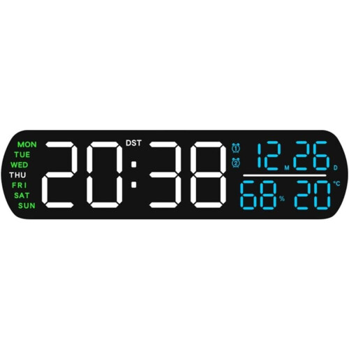 LED Digital Clock With Humidity And Temperature Readout, Dual Alarms, Adjustable Brightness, Model 2